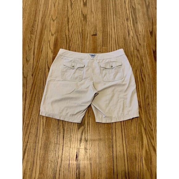 Columbia PFG Shorts Women 14 Khaki Chino Omni Shield Outdoor UV Long 10in Cotton - Picture 10 of 12